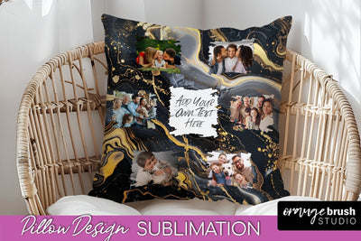 Family Photo Frame Pillow Sublimation - Marble Pillow Cover Sublimation OrangeBrushStudio 