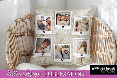 Family Photo Frame Pillow Sublimation - Marble Pillow Cover Sublimation OrangeBrushStudio 