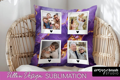 Family Photo Frame Pillow Sublimation - Marble Pillow Cover Sublimation OrangeBrushStudio 