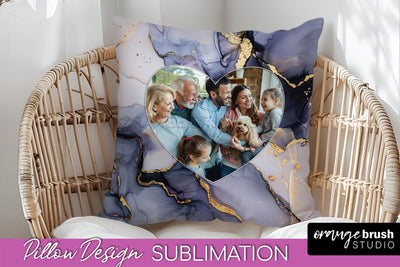 Family Photo Frame Pillow Sublimation - Marble Pillow Cover Sublimation OrangeBrushStudio 