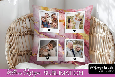 Family Photo Frame Pillow Sublimation - Marble Pillow Cover Sublimation OrangeBrushStudio 