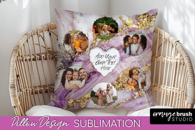 Family Photo Frame Pillow Sublimation - Marble Pillow Cover Sublimation OrangeBrushStudio 