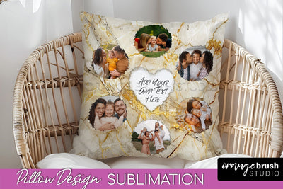 Family Photo Frame Pillow Sublimation - Marble Pillow Cover Sublimation OrangeBrushStudio 