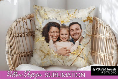 Family Photo Frame Pillow Sublimation - Marble Pillow Cover Sublimation OrangeBrushStudio 