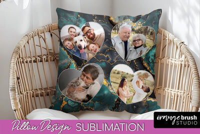 Family Photo Frame Pillow Sublimation - Marble Pillow Cover Sublimation OrangeBrushStudio 