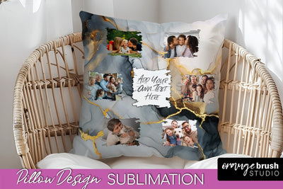 Family Photo Frame Pillow Sublimation - Marble Pillow Cover Sublimation OrangeBrushStudio 