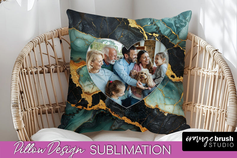 Family Photo Frame Pillow Sublimation - Marble Pillow Cover Sublimation OrangeBrushStudio 