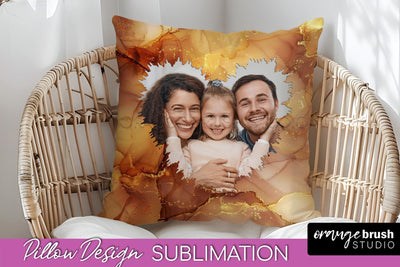 Family Photo Frame Pillow Sublimation - Marble Pillow Cover Sublimation OrangeBrushStudio 