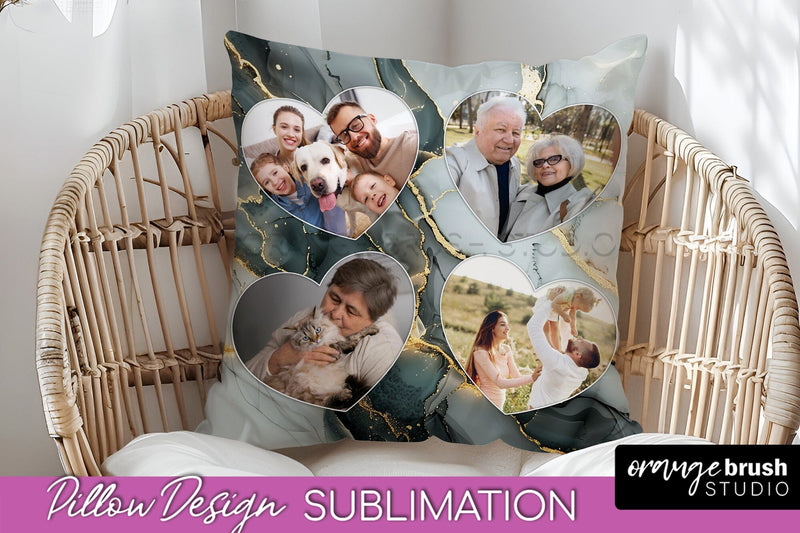 Family Photo Frame Pillow Sublimation - Marble Pillow Cover Sublimation OrangeBrushStudio 