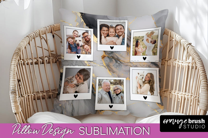 Family Photo Frame Pillow Sublimation - Marble Pillow Cover Sublimation OrangeBrushStudio 