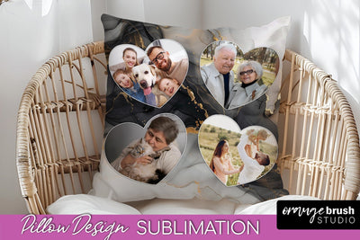 Family Photo Frame Pillow Sublimation - Marble Pillow Cover Sublimation OrangeBrushStudio 
