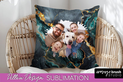 Family Photo Frame Pillow Sublimation - Marble Pillow Cover Sublimation OrangeBrushStudio 