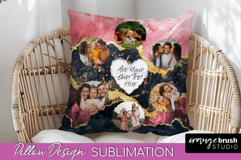 Family Photo Frame Pillow Sublimation - Marble Pillow Cover Sublimation OrangeBrushStudio 