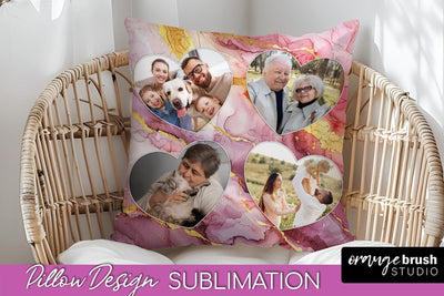 Family Photo Frame Pillow Sublimation - Marble Pillow Cover Sublimation OrangeBrushStudio 