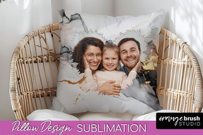 Family Photo Frame Pillow Sublimation - Marble Pillow Cover Sublimation OrangeBrushStudio 