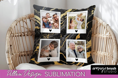 Family Photo Frame Pillow Sublimation - Marble Pillow Cover Sublimation OrangeBrushStudio 