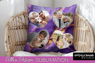 Family Photo Frame Pillow Sublimation - Marble Pillow Cover Sublimation OrangeBrushStudio 
