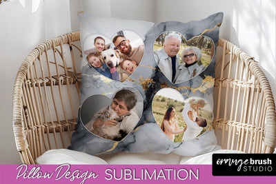 Family Photo Frame Pillow Sublimation - Marble Pillow Cover Sublimation OrangeBrushStudio 