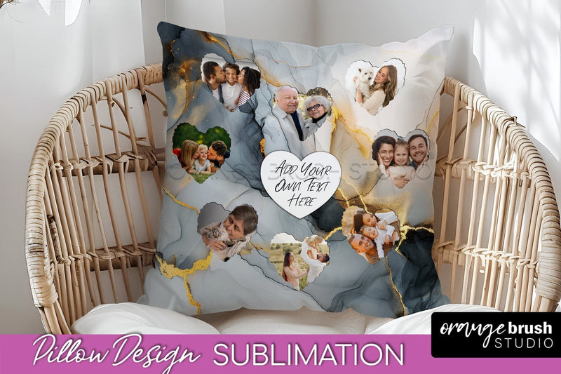 Family Photo Frame Pillow Sublimation - Marble Pillow Cover Sublimation OrangeBrushStudio 