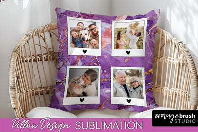 Family Photo Frame Pillow Sublimation - Marble Pillow Cover Sublimation OrangeBrushStudio 