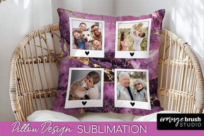 Family Photo Frame Pillow Sublimation - Marble Pillow Cover Sublimation OrangeBrushStudio 