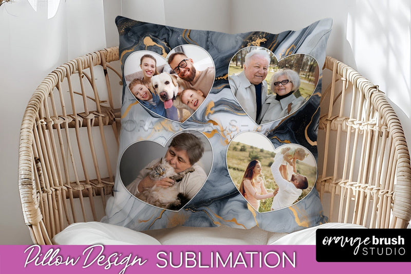 Family Photo Frame Pillow Sublimation - Marble Pillow Cover Sublimation OrangeBrushStudio 