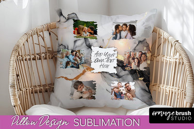 Family Photo Frame Pillow Sublimation - Marble Pillow Cover Sublimation OrangeBrushStudio 