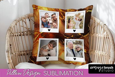 Family Photo Frame Pillow Sublimation - Marble Pillow Cover Sublimation OrangeBrushStudio 