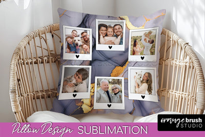 Family Photo Frame Pillow Sublimation - Marble Pillow Cover Sublimation OrangeBrushStudio 