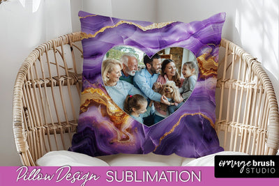 Family Photo Frame Pillow Sublimation - Marble Pillow Cover Sublimation OrangeBrushStudio 