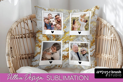 Family Photo Frame Pillow Sublimation - Marble Pillow Cover Sublimation OrangeBrushStudio 