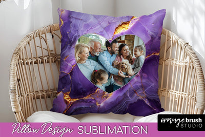 Family Photo Frame Pillow Sublimation - Marble Pillow Cover Sublimation OrangeBrushStudio 
