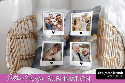 Family Photo Frame Pillow Sublimation - Marble Pillow Cover Sublimation OrangeBrushStudio 