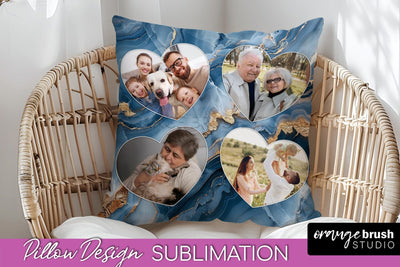 Family Photo Frame Pillow Sublimation - Marble Pillow Cover Sublimation OrangeBrushStudio 