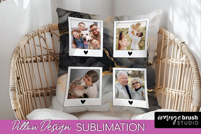 Family Photo Frame Pillow Sublimation - Marble Pillow Cover Sublimation OrangeBrushStudio 