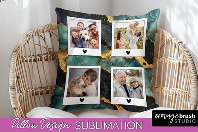 Family Photo Frame Pillow Sublimation - Marble Pillow Cover Sublimation OrangeBrushStudio 