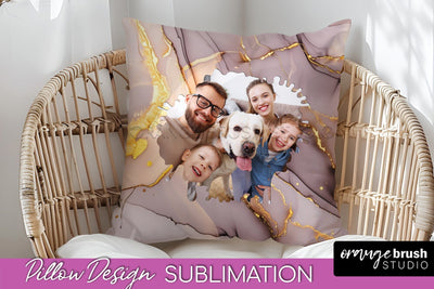 Family Photo Frame Pillow Sublimation - Marble Pillow Cover Sublimation OrangeBrushStudio 