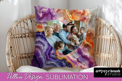 Family Photo Frame Pillow Sublimation - Marble Pillow Cover Sublimation OrangeBrushStudio 