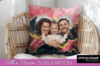 Family Photo Frame Pillow Sublimation - Marble Pillow Cover Sublimation OrangeBrushStudio 