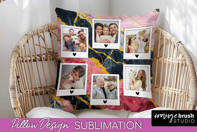 Family Photo Frame Pillow Sublimation - Marble Pillow Cover Sublimation OrangeBrushStudio 