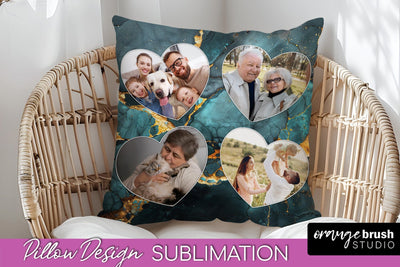 Family Photo Frame Pillow Sublimation - Marble Pillow Cover Sublimation OrangeBrushStudio 