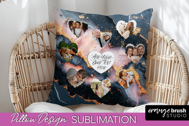 Family Photo Frame Pillow Sublimation - Marble Pillow Cover Sublimation OrangeBrushStudio 