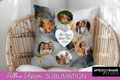 Family Photo Frame Pillow Sublimation - Marble Pillow Cover Sublimation OrangeBrushStudio 