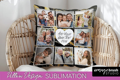Family Photo Frame Pillow Sublimation - Marble Pillow Cover Sublimation OrangeBrushStudio 