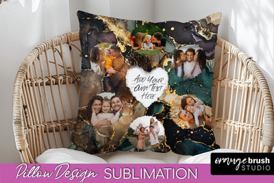 Family Photo Frame Pillow Sublimation - Marble Pillow Cover Sublimation OrangeBrushStudio 