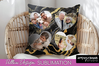 Family Photo Frame Pillow Sublimation - Marble Pillow Cover Sublimation OrangeBrushStudio 