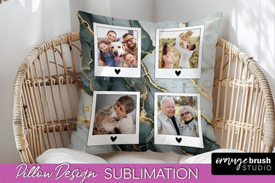 Family Photo Frame Pillow Sublimation - Marble Pillow Cover Sublimation OrangeBrushStudio 