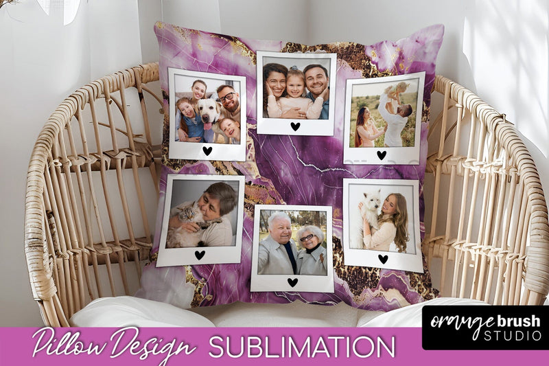 Family Photo Frame Pillow Sublimation - Marble Pillow Cover Sublimation OrangeBrushStudio 