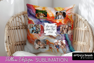 Family Photo Frame Pillow Sublimation - Marble Pillow Cover Sublimation OrangeBrushStudio 