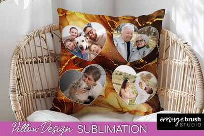 Family Photo Frame Pillow Sublimation - Marble Pillow Cover Sublimation OrangeBrushStudio 